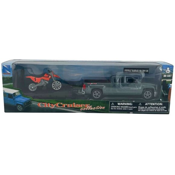 New Ray Chevy Silverado 1500 Crew Cab with Motocross and Trailer / 1:43 Scale - Picture 1 of 3